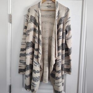 Lucky Brand Beige and Blue Southwestern Striped Waterfall Cardigan